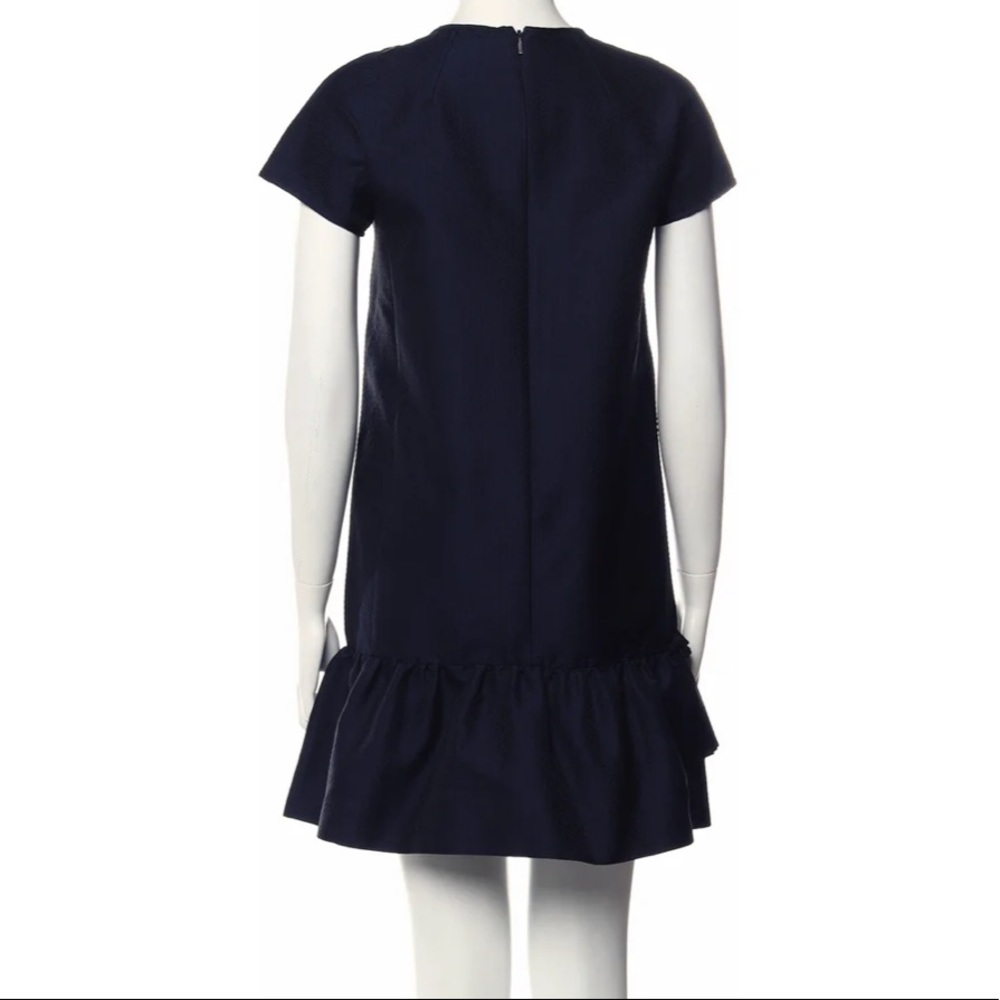 'S Max Mara short sleeve ruffle pleated jacquard Shift Dress in Navy blue - Picture 2 of 13